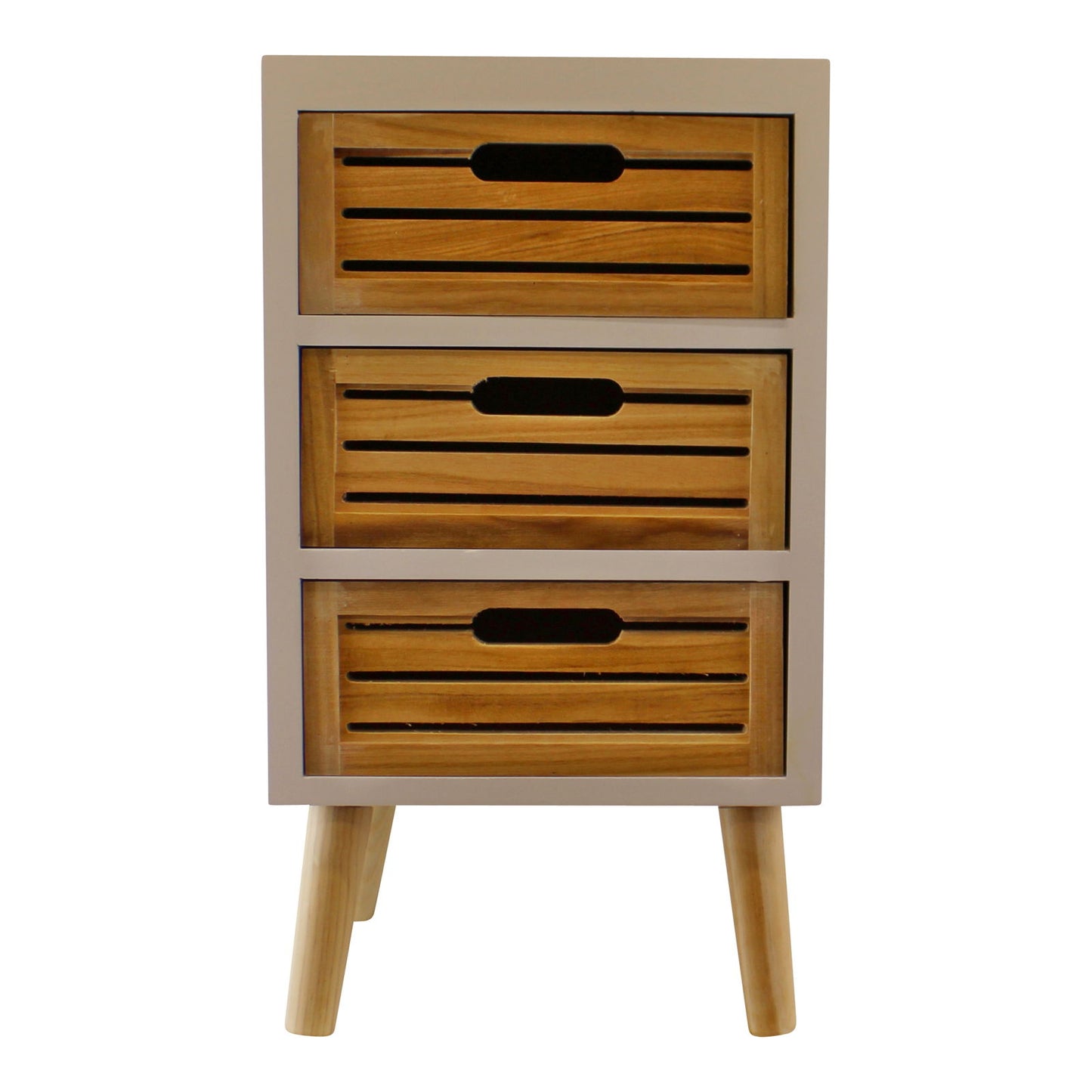 3 Drawer Unit In White With Natural Wooden Drawers With Removable Legs