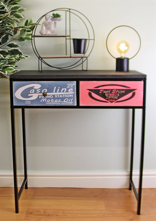 Black Console Table With 2 Drawers, Retro Design To Drawers