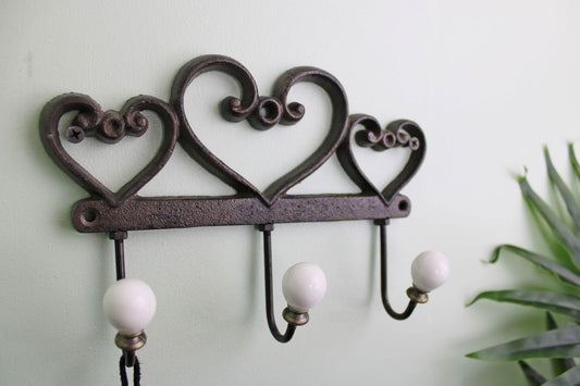 Rustic Cast Iron Wall Hooks, Hearts