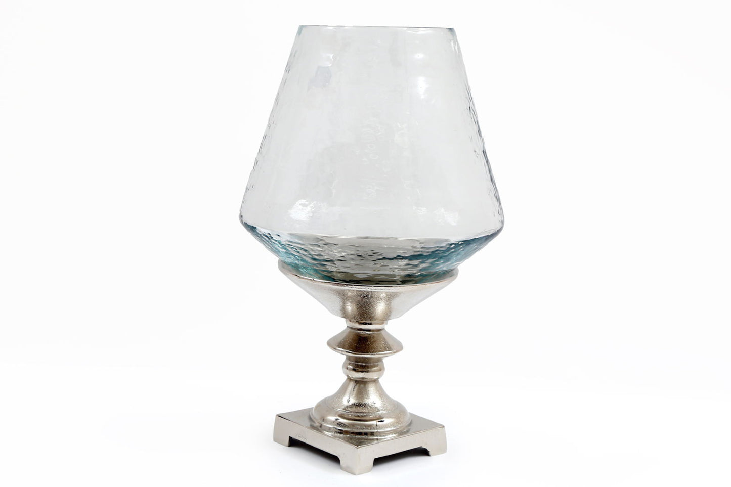 Hurricane Pillar Candle Stand Silver