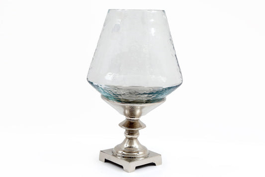 Hurricane Pillar Candle Stand Silver