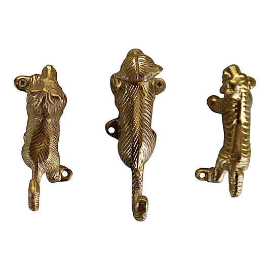 Set of 3 Gold Metal Safari Animal Coat Hooks