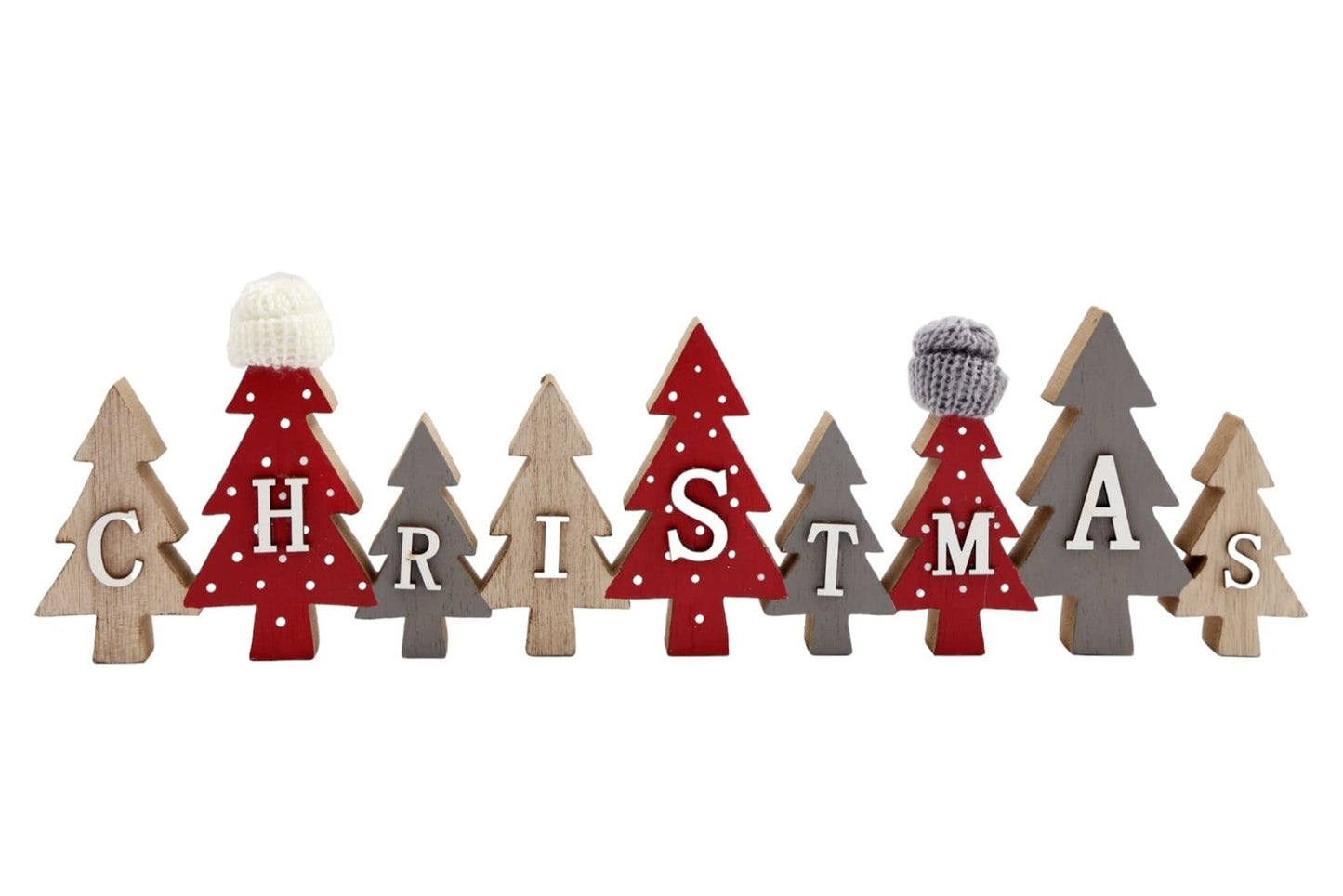 Row of Christmas Trees with Hats Decoration Red