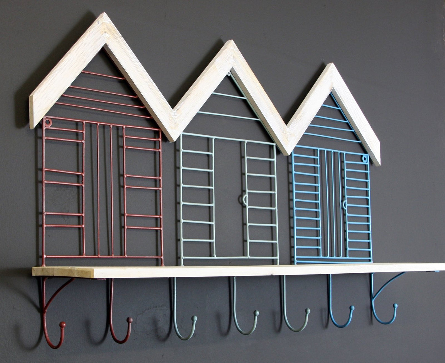 Set Of 7 Beach Hut Wall Hooks With Shelf