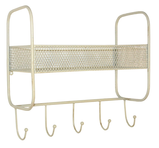 Mesh Wall Shelf With 5 Hooks Cream