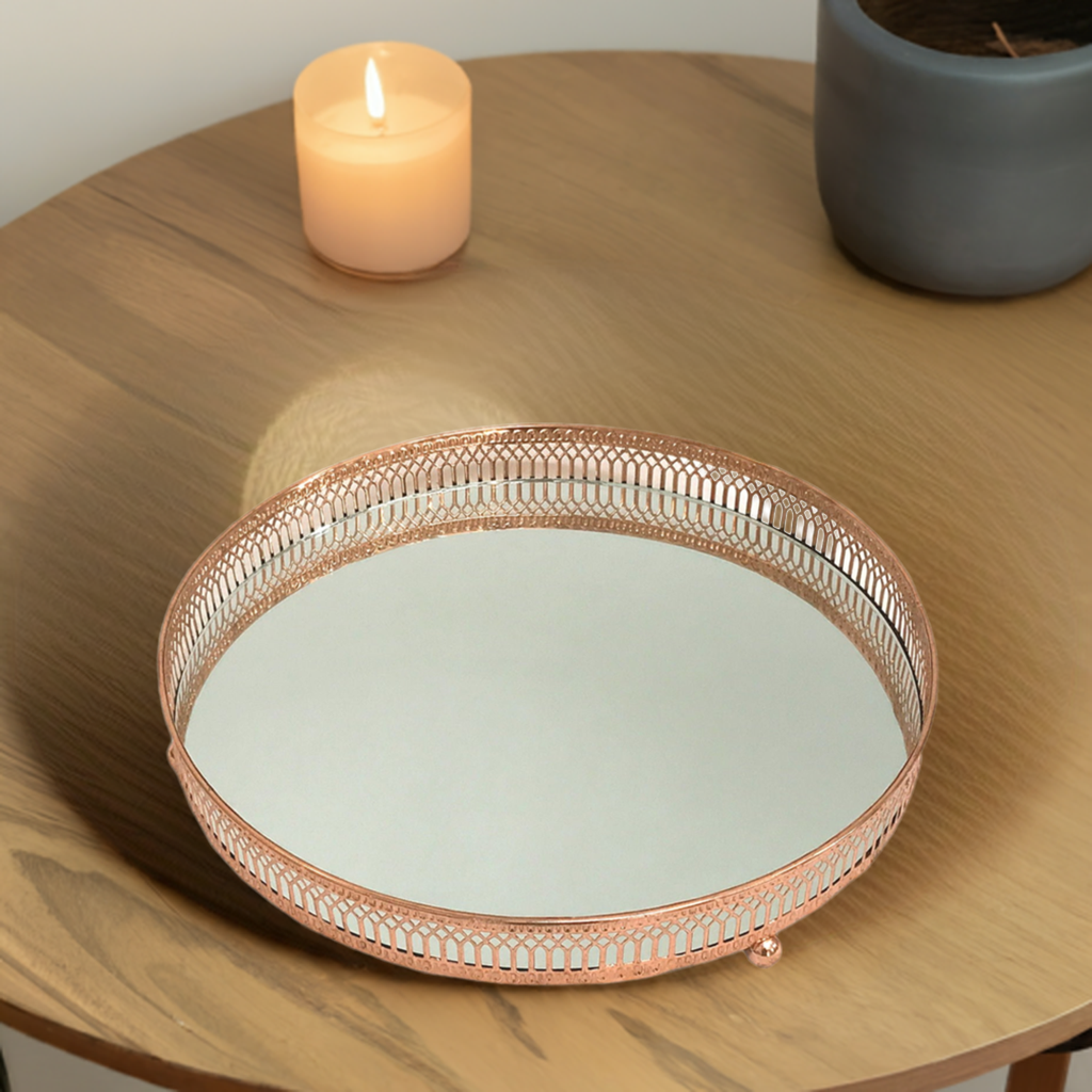 Copper Coloured Mirror Candle Plate