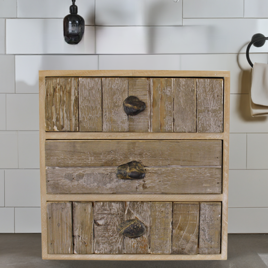 3 Drawer Unit, Driftwood Effect Drawers With Pebble Handles