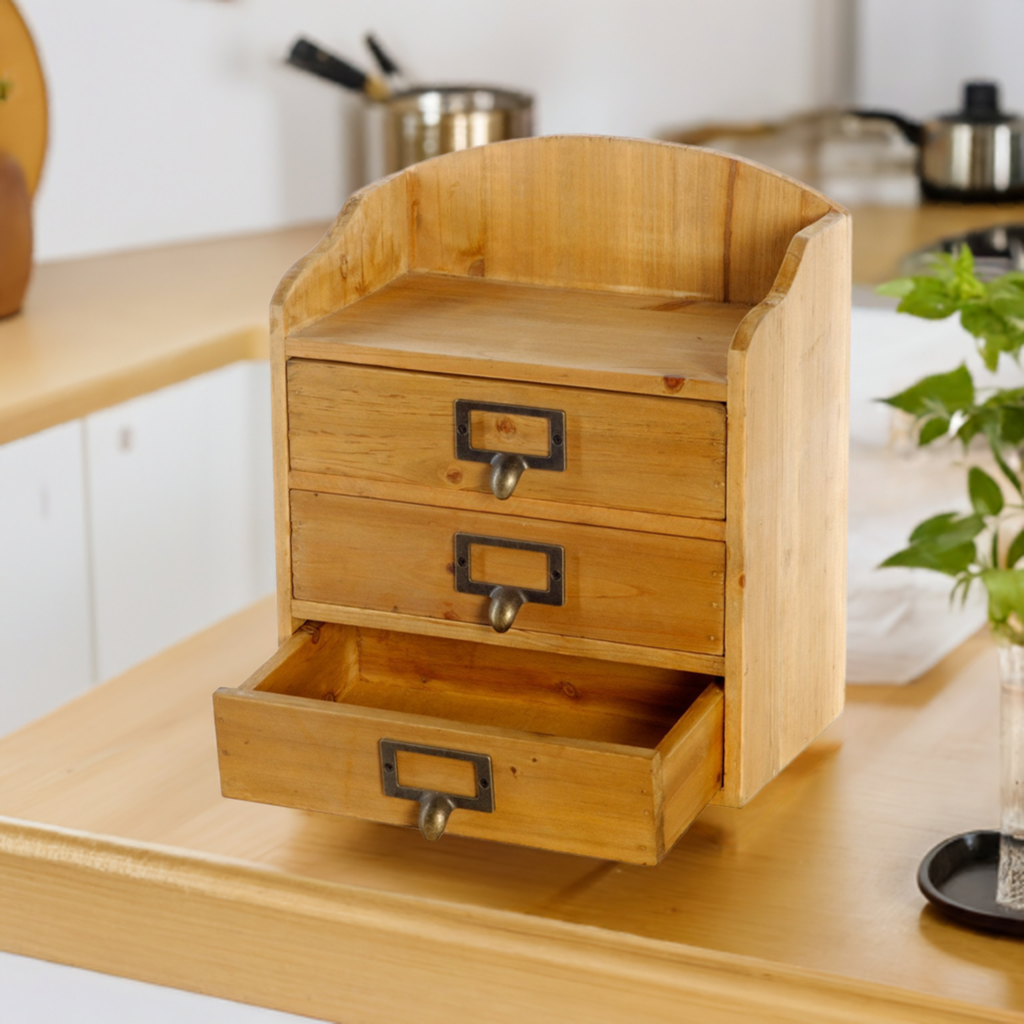 3 Drawers Rustic Wood Storage Organizer