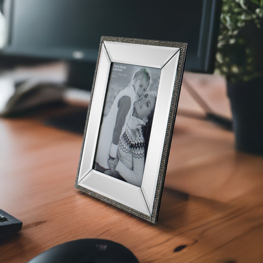 5 x 7 Mirrored Freestanding Photo Frame With Crystal Detail