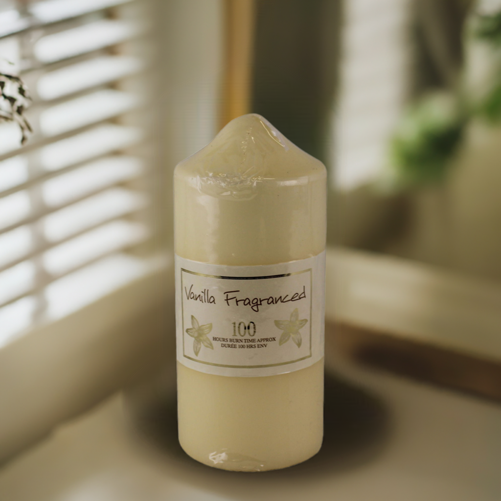 100 Hour Burn Time Pillar Candle, Vanilla Fragrance