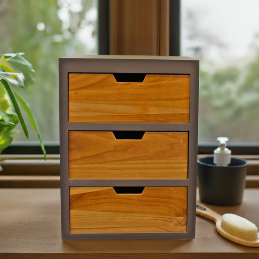 3 Drawer Chest In Grey Finish With Natural Drawers With Removable Legs